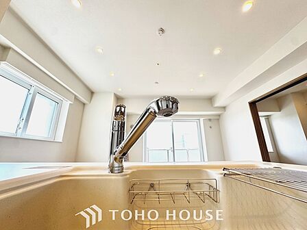 【Water cleaner】蛇口から流れ出すお水はクリーンでいつも楽しめます。また浄水器内臓シャワー混合栓なので場所取らずのスッキリとしたスタイルです。