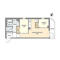東京メトロ千代田線 千駄木駅 徒歩6分の賃貸マンション 1階2LDKの間取り