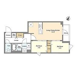 東京メトロ千代田線 千駄木駅 徒歩6分の賃貸マンション 3階2LDKの間取り