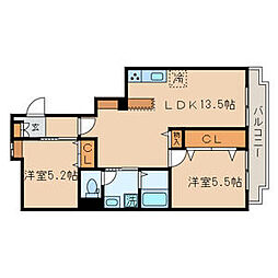 第2スカイハイツ足立 2LDKの間取図画像