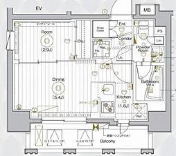メイクスデザイン入谷アジールコート 1DKの間取図画像