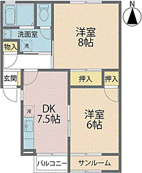 AMJロイヤルコートA棟 2DKの間取図画像