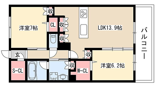 テラッツァ白壁 203｜愛知県名古屋市東区白壁２丁目(賃貸マンション2LDK・2階・63.00㎡)の写真 その2