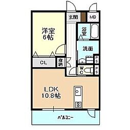 ディアコートKVII 2階1LDKの間取り