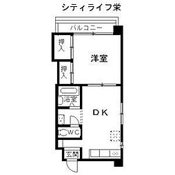 シティライフ栄 7階1DKの間取り