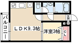 クラウド鳥羽見 3階1LDKの間取り