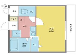 エクスランス月見坂 1Kの間取図画像