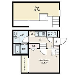 Creo吹上 1Kの間取図画像
