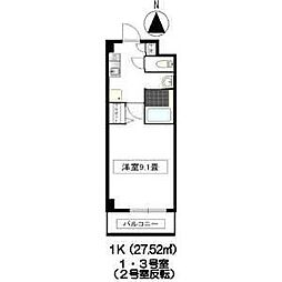 ボヌール 1Kの間取図画像