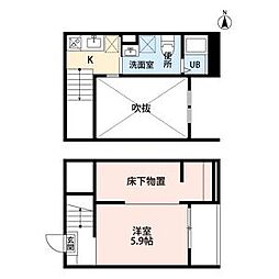アルナージ川西 2階ワンルームの間取り