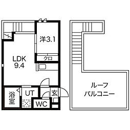 Grandtic Residence堀田 2階1LDKの間取り