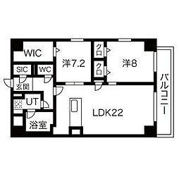 JMFレジデンス名駅南(旧:Dimora名駅南) 7階2LDKの間取り