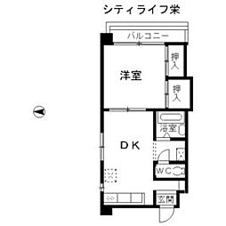 シティライフ栄 7階1DKの間取り