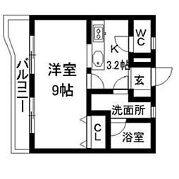 第5マユミビル 1Kの間取図画像