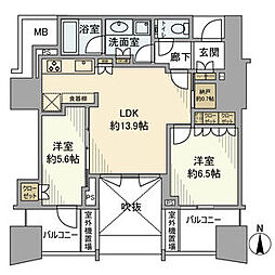 プラウドタワー名駅 2LDKの間取図画像