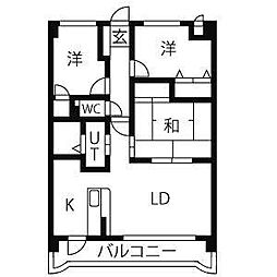 第2ヒルハイツ浅井 3LDKの間取図画像