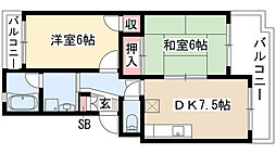 松栄マンション 2DKの間取図画像