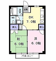 グリーンハイム1 2DKの間取図画像