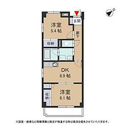 寺嶋ハイツ 2DKの間取図画像