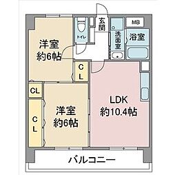レージュ幸心 2LDKの間取図画像