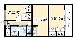 英ハイツ 2LDKの間取図画像