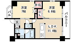 グランドゥール瑞穂通 2LDKの間取図画像
