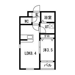 長久手市山野田マンション 1LDKの間取図画像
