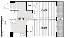 コーポ川原 2DKの間取図画像
