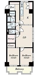 第11オーシャンビル 2LDKの間取図画像