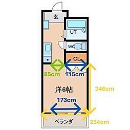 フォレストK3 ワンルームの間取図画像