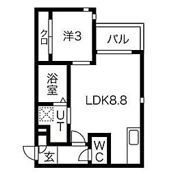 グランティックビオス車道 1LDKの間取図画像
