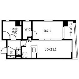 レインボーピア八熊 1LDKの間取図画像