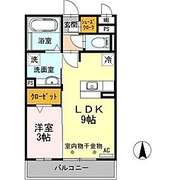 ヴィオーラ八番A 1LDKの間取図画像