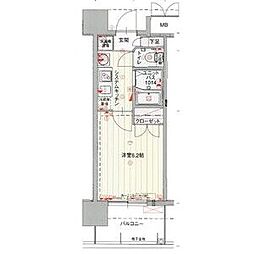 パルティール城西 1Kの間取図画像