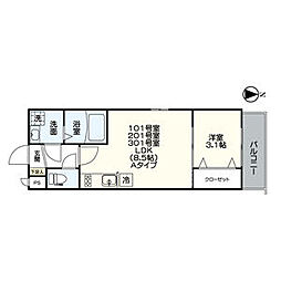 ジュネス十番町 1LDKの間取図画像