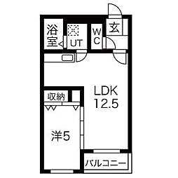 ハートフルマンションB&A 1LDKの間取図画像