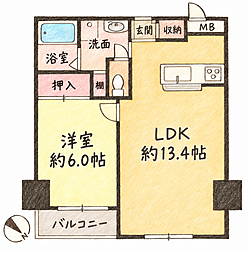 カネボウ琵琶湖アーバンプラザ 1LDKの間取図画像