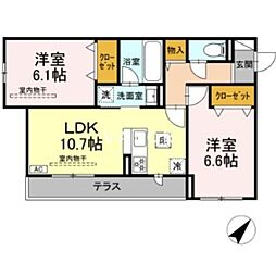 座間市広野台1丁目アパート 2LDKの間取図画像