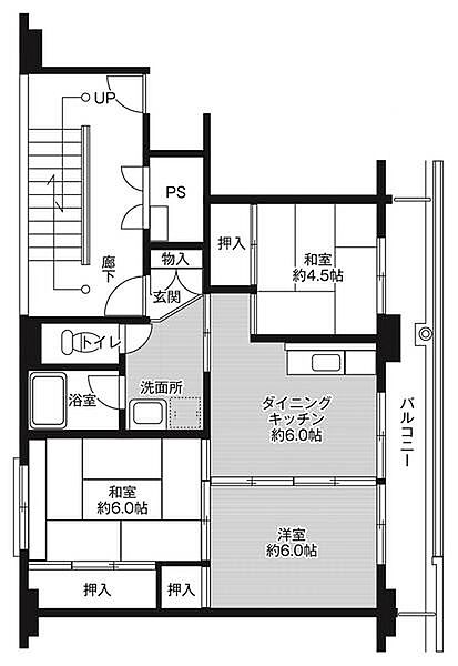 ビレッジハウス東部2号棟 0407｜長野県東御市田中(賃貸マンション3DK・4階・53.08㎡)の写真 その2