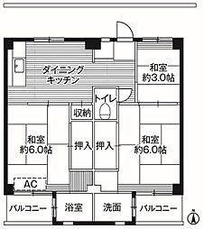 ビレッジハウス勝田2号棟 3DKの間取図画像