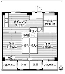 ビレッジハウス中根1 3DKの間取図画像