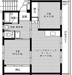 ビレッジハウス希望ヶ丘1号棟 2LDKの間取図画像