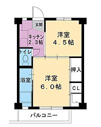 ビレッジハウス早野3 2Kの間取図画像