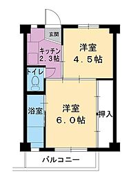 ビレッジハウス川内1号棟 2Kの間取図画像