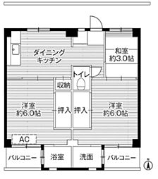 ビレッジハウス中根2 3DKの間取図画像