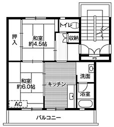 ビレッジハウス二ツ島2 2DKの間取図画像