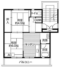 ビレッジハウス二ツ島2 2DKの間取図画像