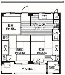 ビレッジハウス愛生7 3DKの間取図画像