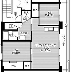 ビレッジハウス小出2号棟 2LDKの間取図画像