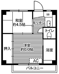 ビレッジハウス古河1号棟 2Kの間取図画像